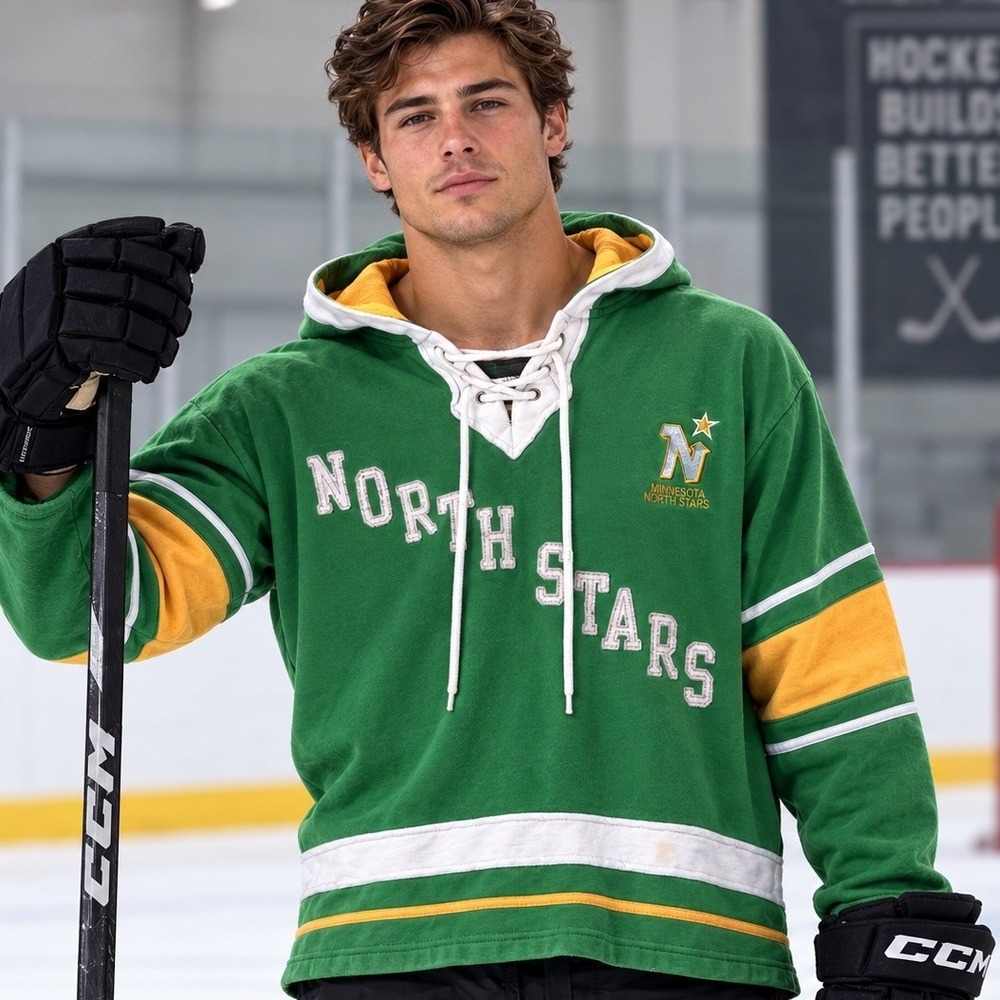 Minnesota North Stars Old Time Hockey Causeway Hoodie NHL Green Lace Up Sz M